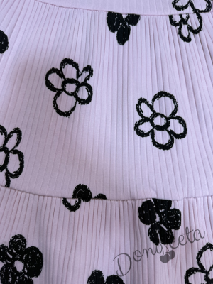 Рипсена детска рокля в розово с дълъг ръкав и цветчета 