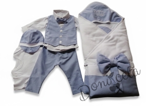 Бебешки елегантен комплект за изписване за момче синьо и бяло