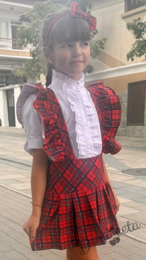 Детски сукман Гери в червено каре с плисирана пола14