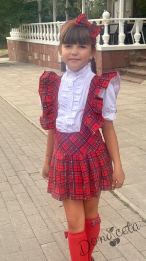 Детски сукман Гери в червено каре с плисирана пола19