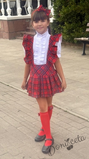 Детски сукман Гери в червено каре с плисирана пола20