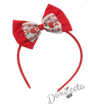 Комплект за момиче от 4 части-пола в червено, риза с дълъг ръкав и къдрици с фолклорни/етно мотиви, чорапи с панделка и диадема 4