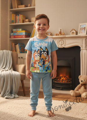 Детска пижама с къс ръкав за момче  в светлосиньо с Блуи