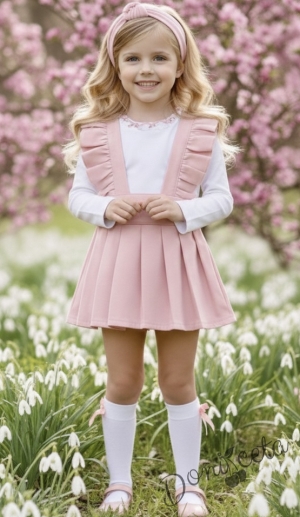 Детски сукман в розово от трико с плисирана пола