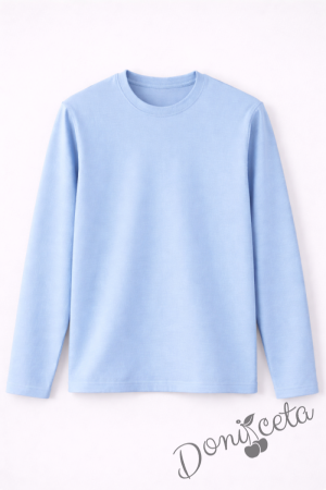 Детска блуза с дълъг ръкав в светлосиньо за момче или момиче и за ученическа униформа
