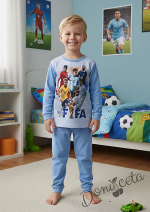 Детска пижама за момче с дълъг ръкав в светлосиньо с ФИФА