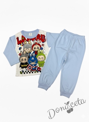 Детска пижама  Лабубу за момче с дълъг ръкав в светлосиньо 