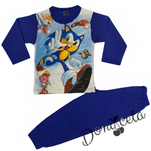 Детска пижама с дълъг ръкав в тъмносиньо с картинка на Соник 1