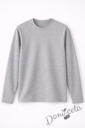Детска блуза с дълъг ръкав в сиво за момче или момиче и за ученическа униформа