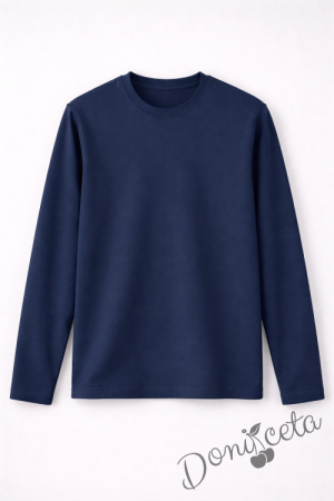 Детска блуза с дълъг ръкав в тъмносиньо за момче или момиче и за ученическа униформа