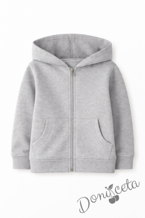 Детски неватиран суитшърт с цип и дълъг ръкав в сиво, подходящ за момче или момиче и за ученическа униформа