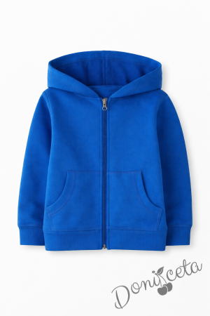 Ватиран детски суитшърт с цип и дълъг ръкав в синьо, подходящ за момче или момиче и за ученическа униформа