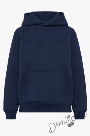 Детско неватиран суитшърт без цип  с дълъг ръкав в тъмносиньо, подходящо за момче или момиче и за ученическа униформа