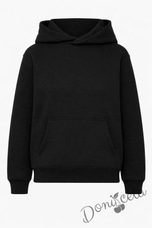 Детско неватиран суитшърт без цип с дълъг ръкав в черно, подходящо за момче или момиче и за ученическа униформа