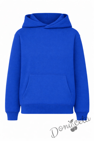 Ватиран суитшърт без цип с дълъг ръкав в синьо, подходящо за момче или момиче и за ученическа униформа