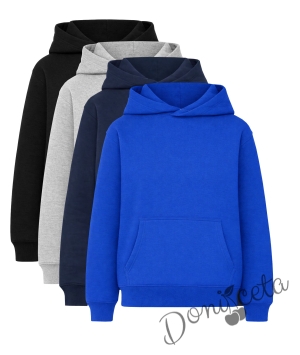 Ватирано суитшърт без цип  с дълъг ръкав в сиво, подходящо за момче или момиче и за ученическа униформа