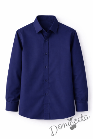 Детска риза за момче в тъмносиньо с дълъг ръкав подходяща и за ученическа униформа 