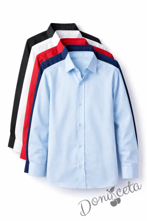 Детска риза за момче в тъмносиньо с дълъг ръкав подходяща и за ученическа униформа 
