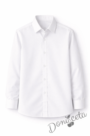 Детска риза за момче в бяло с дълъг ръкав подходяща и за ученическа униформа 