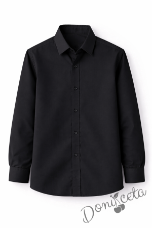 Детска риза за момче в черно с дълъг ръкав подходяща и за ученическа униформа 