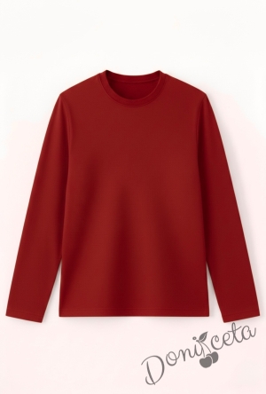 Детска блуза с дълъг ръкав в червено за момче или момиче и за ученическа униформа