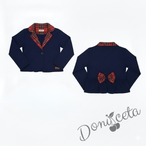 Детски комплект Карена за момиче от пола от трико клош Роси в каре и сако в тъмносиньо с каре 