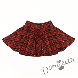 Детски комплект Карена за момиче от пола от трико клош Роси в каре и сако в тъмносиньо с каре 