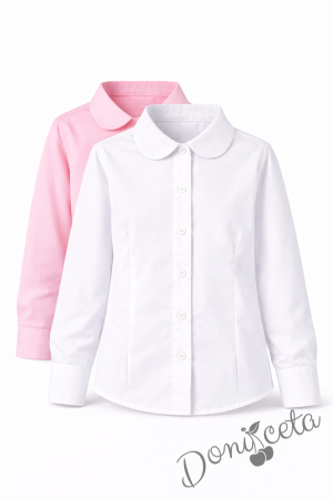 Детска риза в розово за момиче с дълъг ръкав и за ученическа униформа с лого