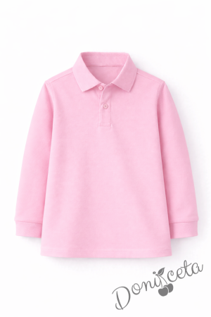 Детска блуза с якичка с дълъг ръкав в розово, подходяща за момче или момиче и за ученическа униформа 