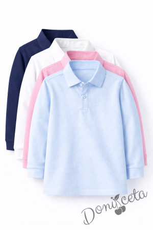 Детска блуза с якичка с дълъг ръкав в розово, подходяща за момче или момиче и за ученическа униформа 