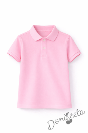 Детска тениска с якичка в розово, подходяща за момче или момиче и за ученическа униформа 