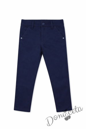 Спортно-елегантен панталон за момче в тъмносиньо със скрит джоб, подходящ и за ученическа униформа