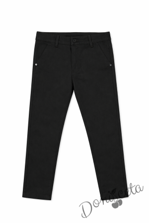 Спортно-елегантен панталон за момче в черно със скрит джоб, подходящ и за ученическа униформа