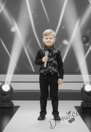 Елек за момче в черно и бяло с ноти и с папийонка 