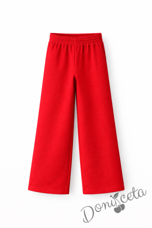 Спортно ватирано долнище за момиче в червено, подходящо е и за ученическа униформа 