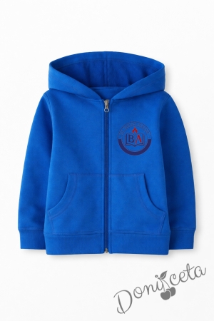 Ватиран детски суитшърт с лого по избор и цип с дълъг ръкав в синьо, подходящ за момче или момиче и за ученическа униформа