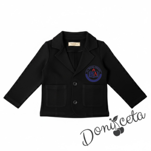 Детско сако трико за момче в черно с джобчета и лого по пожелание 