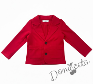 Детско сако трико за момче в червено с джобчета, подходящо е за ученическа униформа