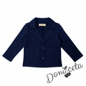 Детско сако трико за момче в тъмносиньо с джобчета, подходящо е за  ученическа униформа