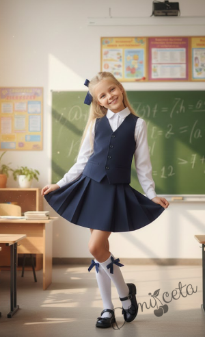 Комплект от 2 части  плисирана пола и елек в тъмносиньо, подходящ и за ученическа униформа