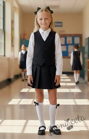 Комплект от 2 части  плисирана пола и елек в черно, подходящ и за ученическа униформа
