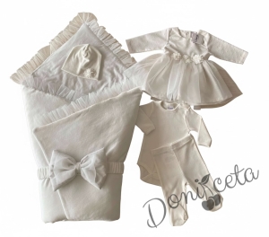 Комплект за изписване за момиче от 5 части в бяло и екрю