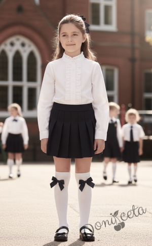 Комплект от 2 части-плисирана пола в черно Калина и риза с дълъг ръкав ръкав с висока яка