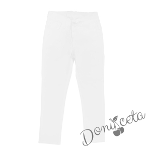 Комплект от детска блузка в червено и панталон в бяло за момче или момиче