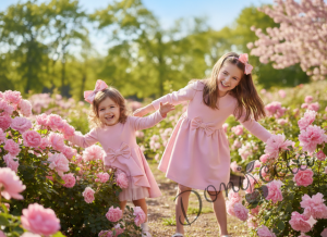 Официална или ежедневна детска рокля Надежда с дълъг ръкав в розово с тюл