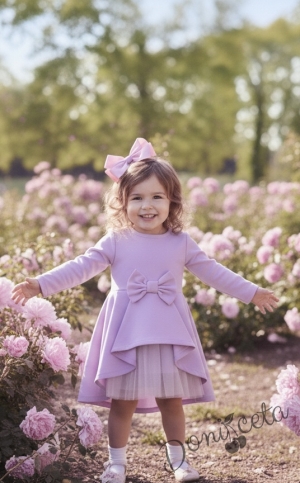 Детска официална или ежедневна рокля с дълъг ръкав Надежда в лилаво с тюл 