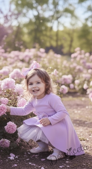 Детска официална или ежедневна рокля с дълъг ръкав Надежда в лилаво с тюл 