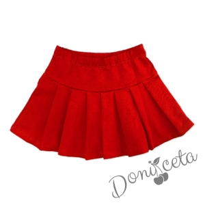 Комплект от пола плисе в червено и блуза в бяло 4