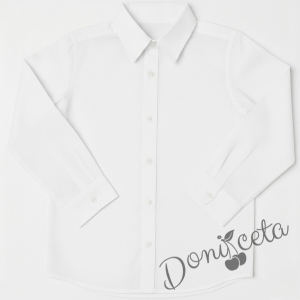  Официална детска риза с дълъг ръкав в бяло за момче от колекция Снежина