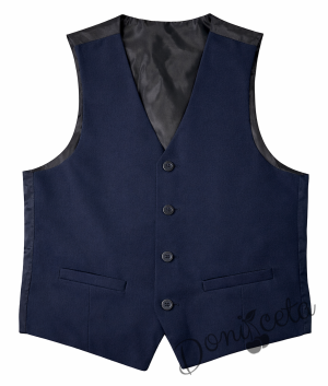 Комплект от 4 части плисирана пола над коляното с елече и вратовръзка в тъмносиньо и риза в бяло, подходящ и за ученическа униформа